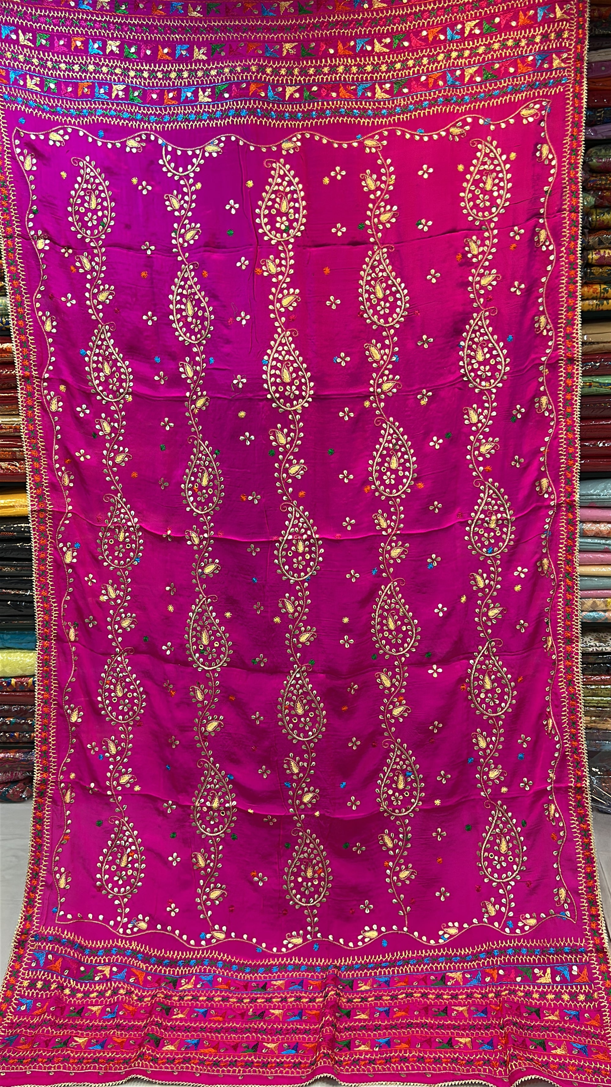 Phulkari Handmade Pure Chinon Gotta Patti Dupatta- Magenta