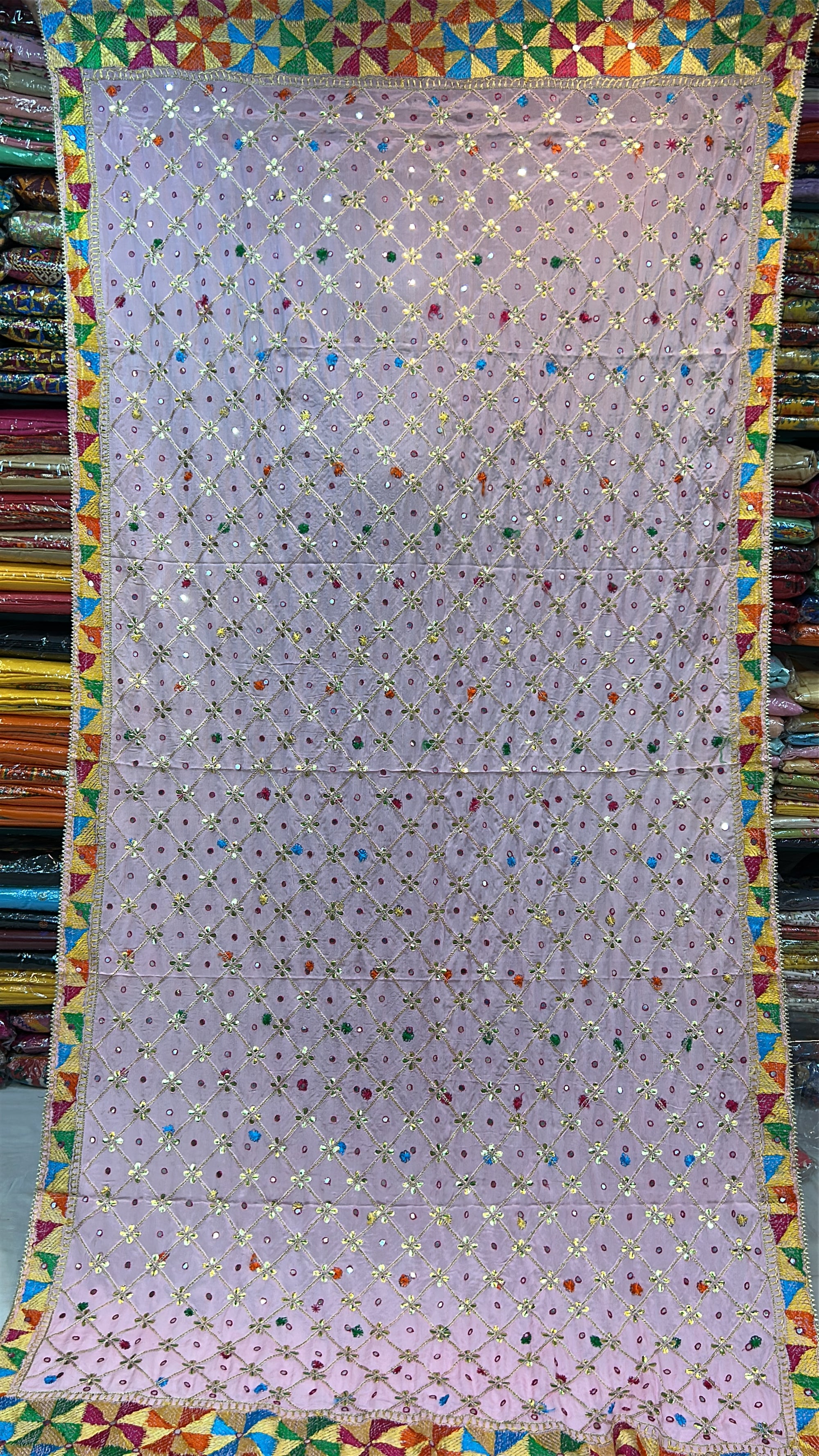 Phulkari Handmade Pure Chinon Gotta Patti Dupatta-Baby Pink
