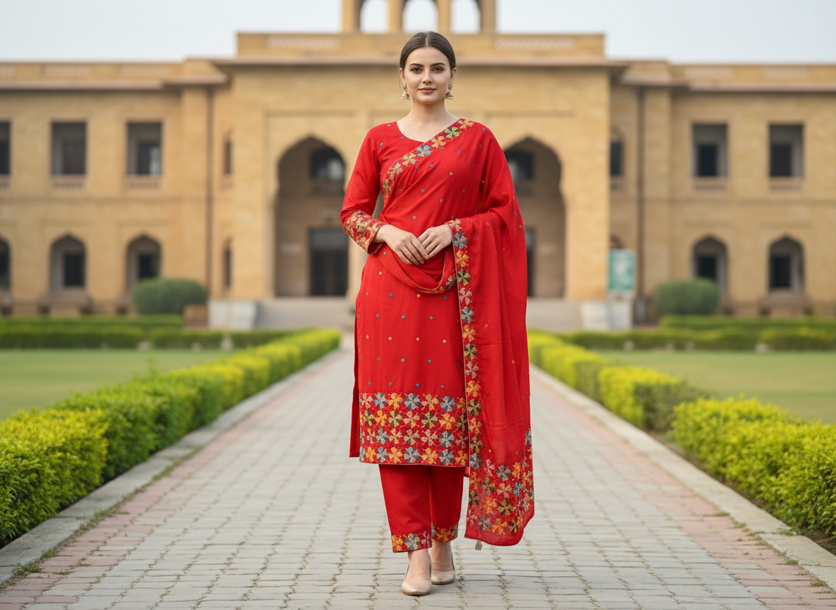 Handmade Phulkari Suit - Red