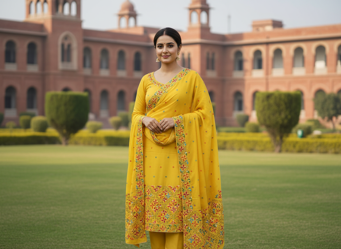 Handmade Phulkari Suit - Yellow Color