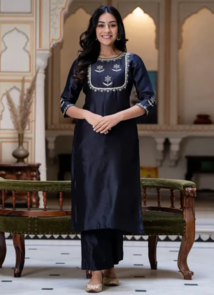 Black Silk Kurta Set