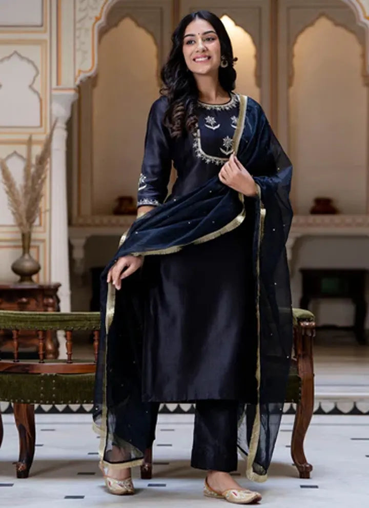 Black Silk Kurta Set