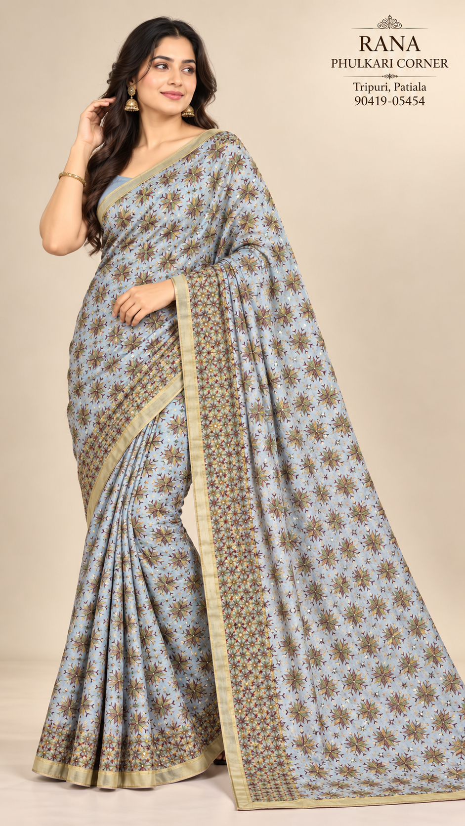 Phulkari Kanchan Jaal Saree SKY BLUE