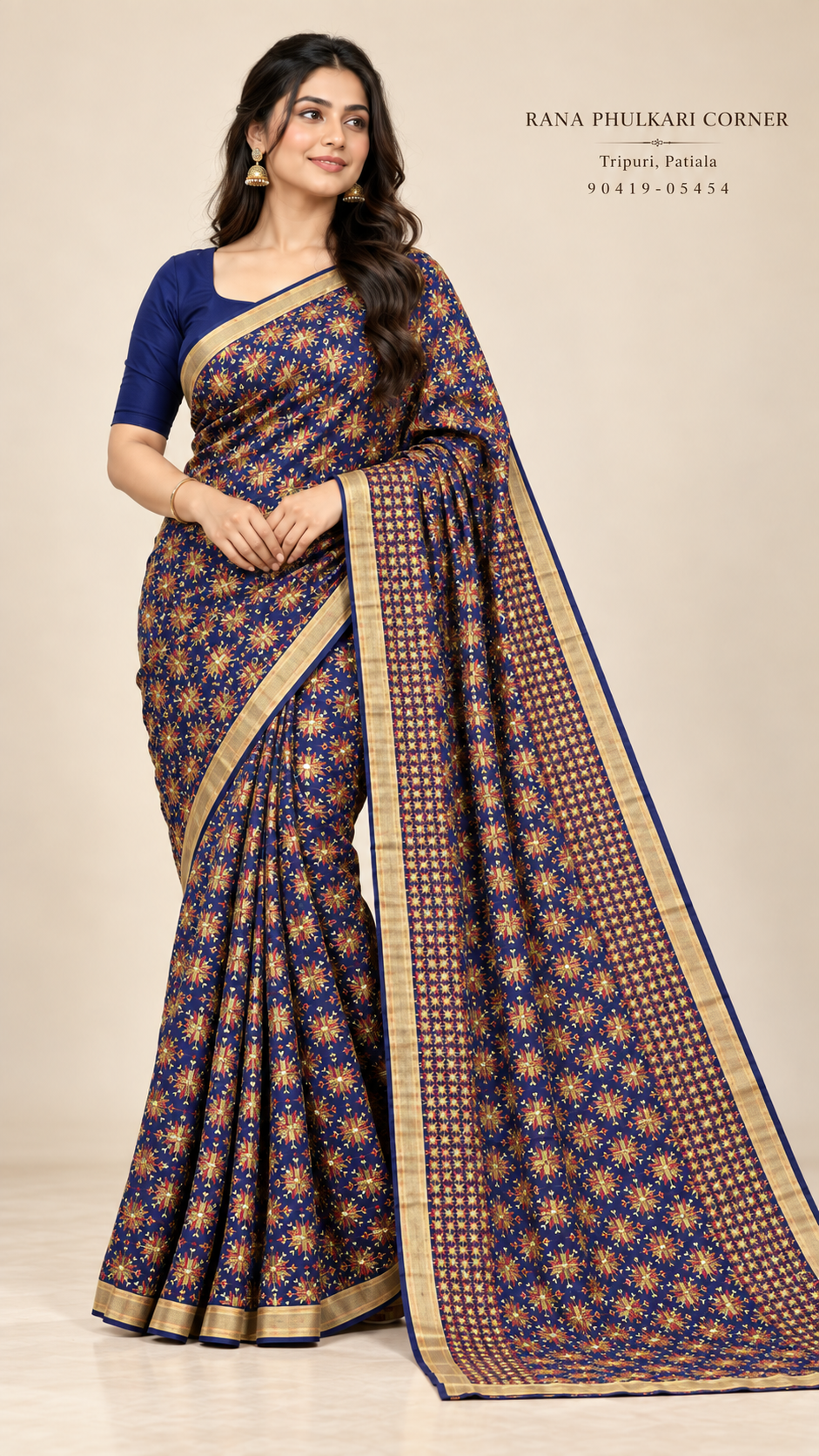Phulkari Kanchan Jaal Saree NAVY BLUE