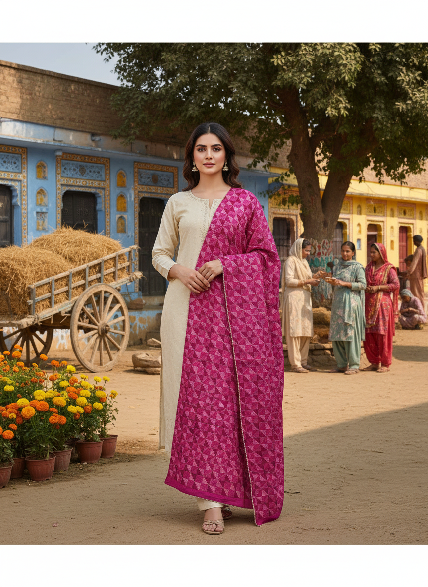 Phulkari Handwork Pure Chinon Dupatta Pink