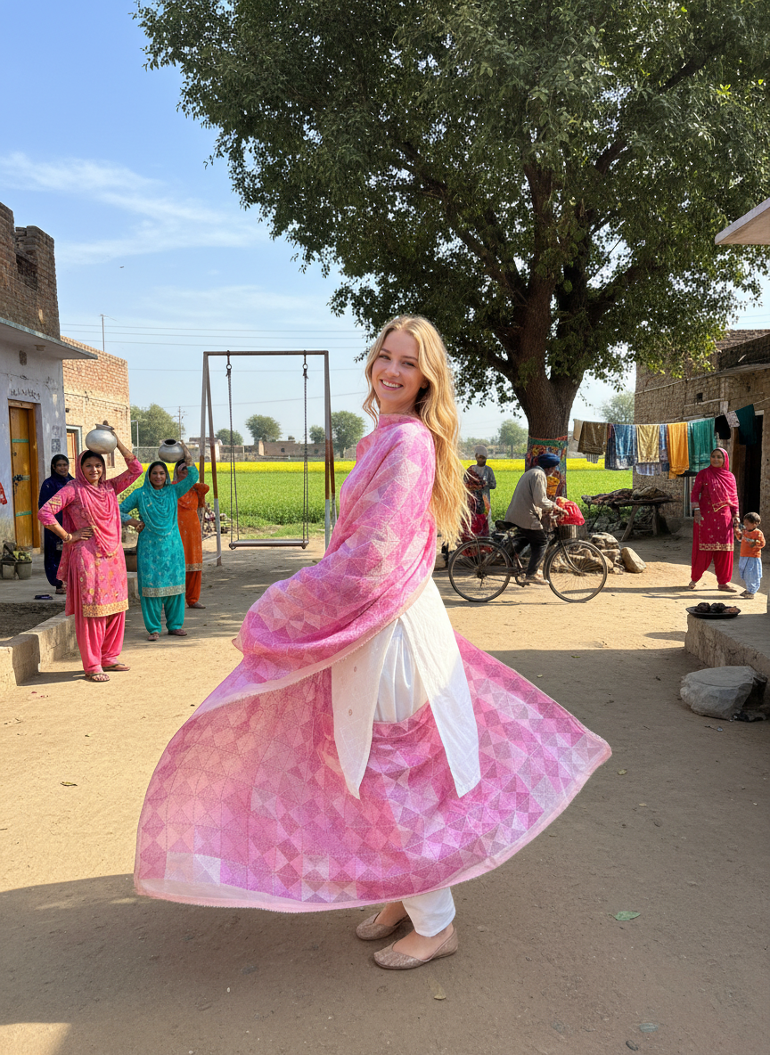 Phulkari Handwork Pure Chinon Dupatta Light Pink