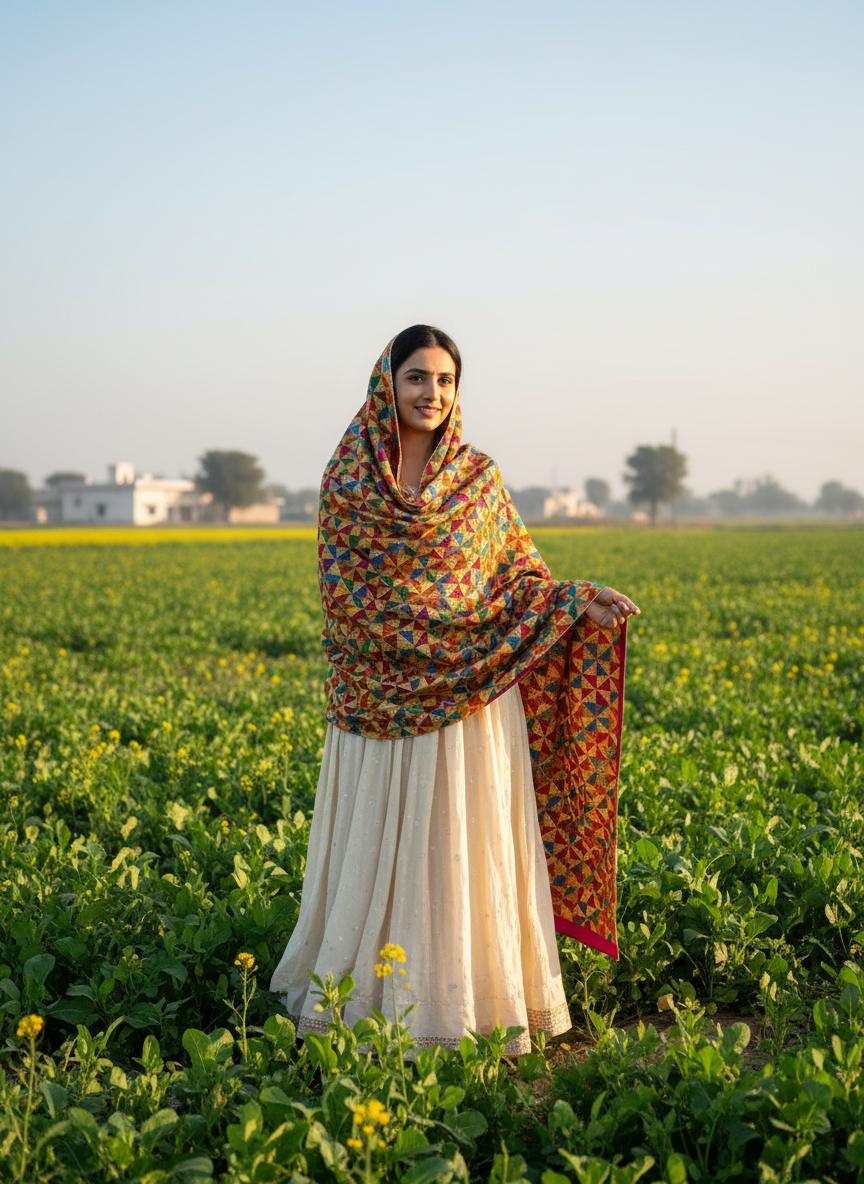 Phulkari Handwork Pure Chinon Dupatta Pattern