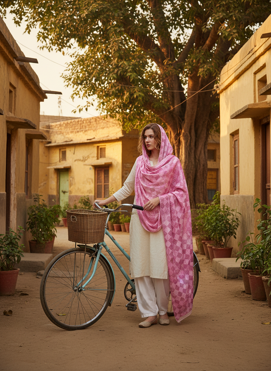 Phulkari Handwork Pure Chinon Dupatta Pink Pattern