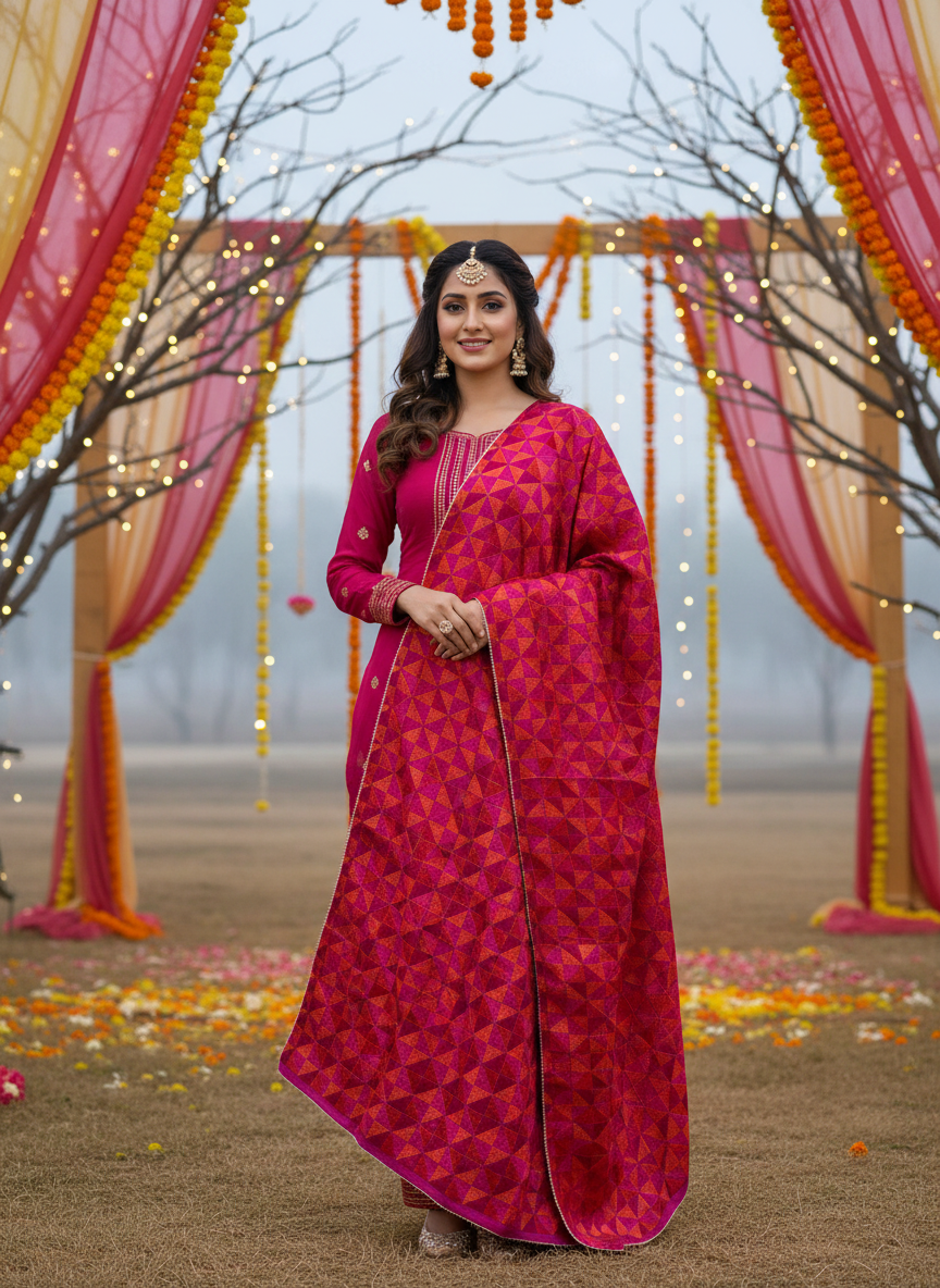 Phulkari Handwork Pure Chinon Dupatta Punjabi Wedding