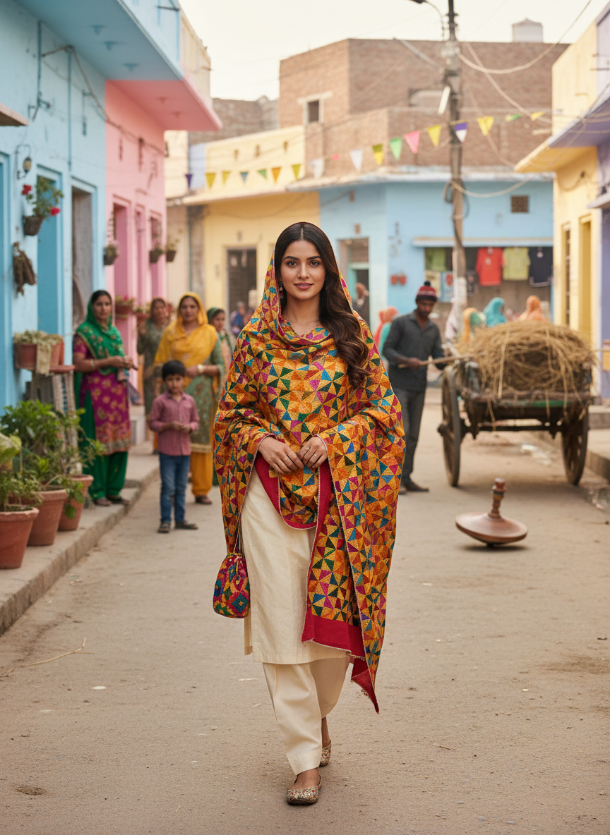 Phulkari Handwork Pure Chinon Dupatta Printed