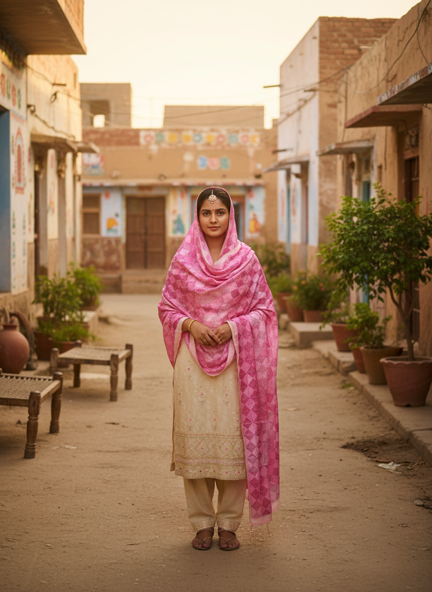 Phulkari Handwork Pure Chinon Dupatta Light Pink
