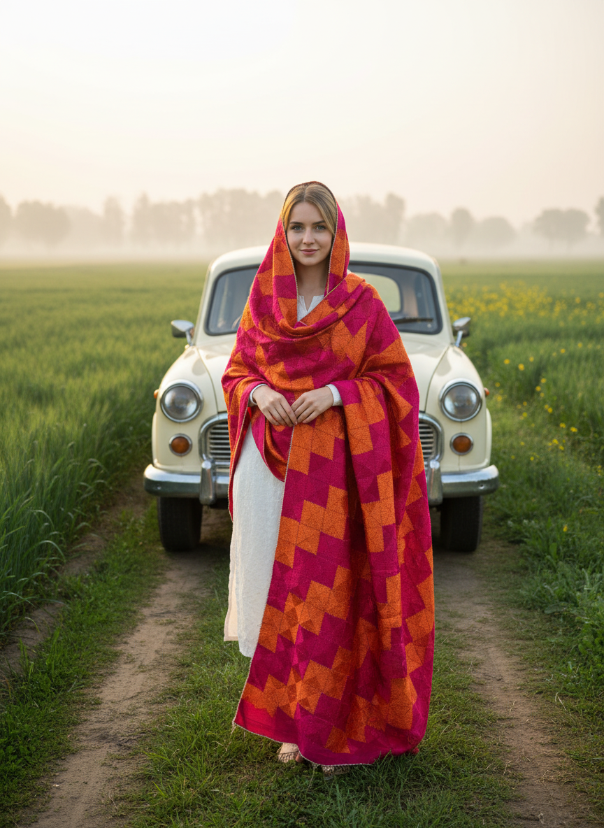 Phulkari Handwork Pure Chinon Dupatta Red
