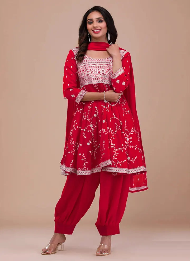 Red Silk Punjabi Suit