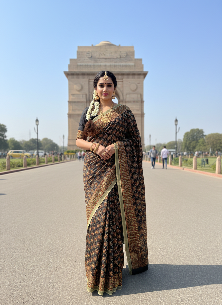 Phulkari Kanchan Jaal Saree Black