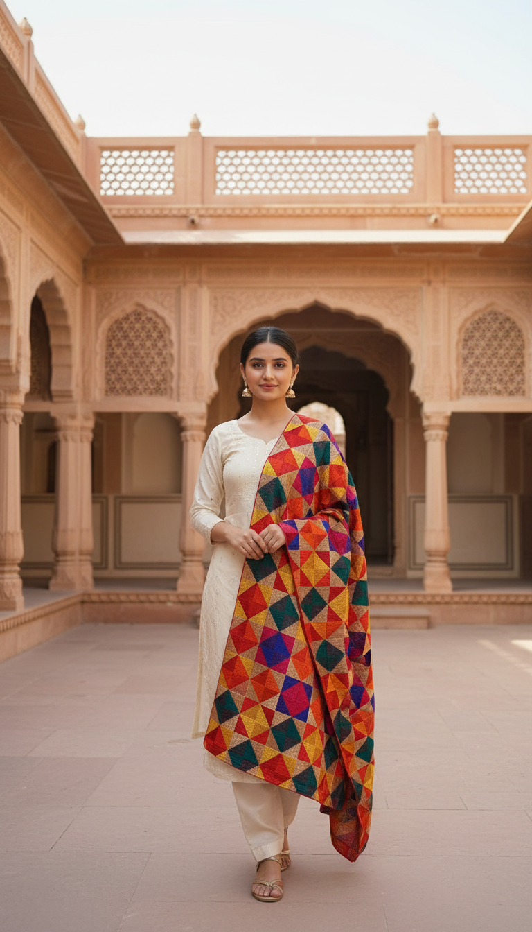 Phulkari Multi color Jaal Dupatta