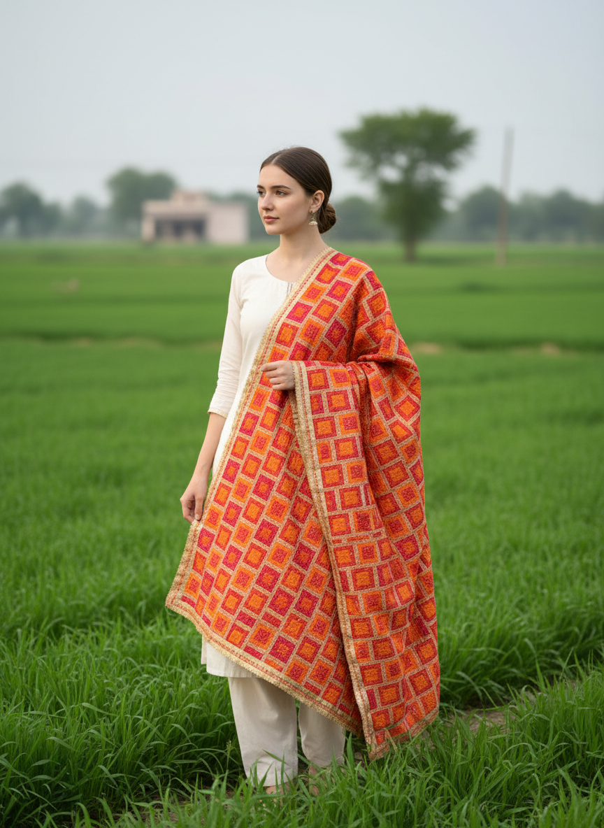 Phulkari Multi Jaal Dupatta Traditional Dabbi Jaal