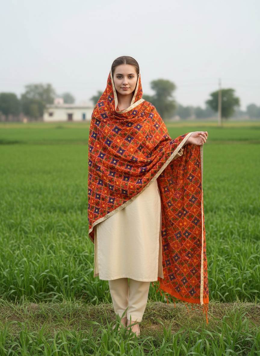 Phulkari Multi Jaal Dupatta Traditional Goldy Jaal