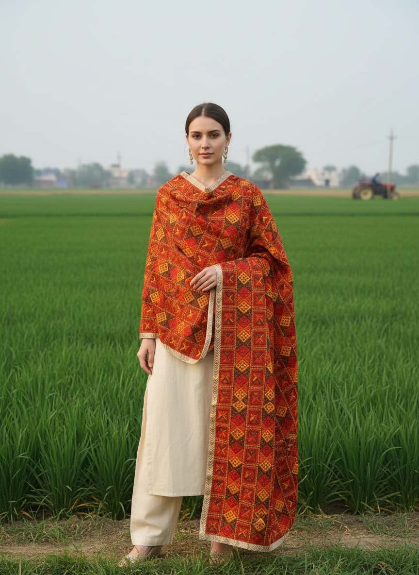 Phulkari Traditional Multi color Jaal Dupatta veer zara design