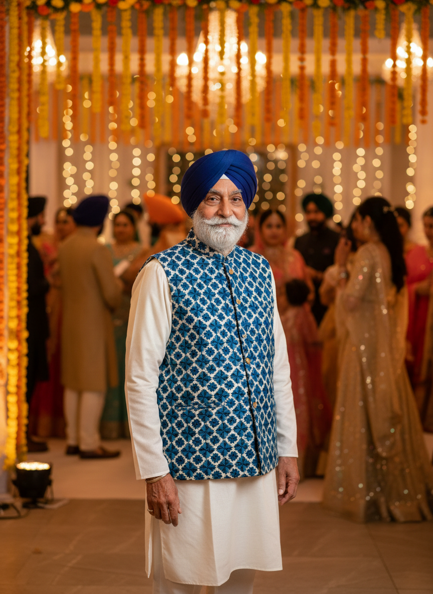 Phulkari Men's Waist Coat- Blue Color