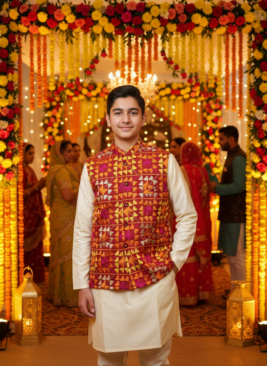 Phulkari Men's Waist Coat- Khaddar